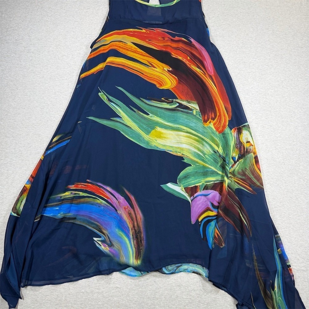 Robbie Bee Dress Womens Size 6 Navy Blue Abstract A-Line Asym Hem